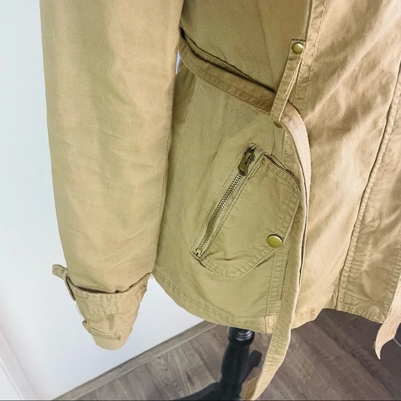 Miss London Black Label Utility Jacket Beige Women Medium Full Zip Hoodie Trench - Picture 4 of 13